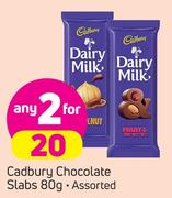 Cadbury Chocolate Slabs Assorted-2X80g