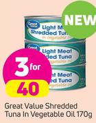 Great Value Shredded Tuna In Vegetable Oil-3X170g