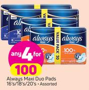 Always Maxi Duo Pads-4X16's/18's/20's
