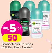 Garnier Men's Or Ladies Roll On-5X50ml