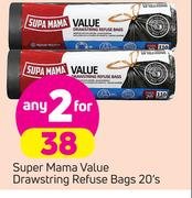 Super Mama Value 1 Drawstring Refuse Bags-2X20's