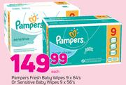 Pampers Fresh Baby Wipes 9x64's Or Sensitive Baby Wipes 9x56's-Each