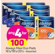 Always Maxi Duo Pads-4X16's/18's/20's