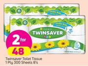 Twinsaver Toilet Tissue 1 Ply 300 Sheets-2X8's