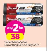 Supa Mama Value Drawstring Refuse Bags-2X20's