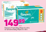 Pampers Fresh Baby Wipes 9x64's Or Sensitive Baby Wipes 9x56's-Each