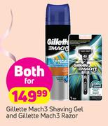 Gillette Mach 3 Shaving Gel And Gillete Mach 3 Razor-For Both