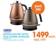 Delonghi 1.7L Distinta Electric Kettle Style Copper Or Bronze KB13001 CP-Each