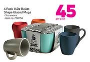 4 Pack 140z Bullet Shape Glazed Mugs-Per Pack