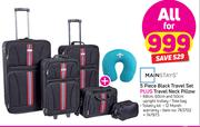 Mainstays 5 Piece Black Travel Set Plus Travel Neck Pillow-All For