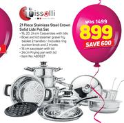 Tissolli 21 Piece Stainless Steel Crown Solid Lids Pot Set