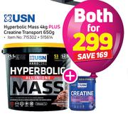 USN Hyperbolic-4Kg Plus Creatine Transport-650g Both For