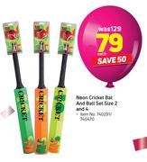 Neon Cricket Bat & Ball Set Size 2 & 4-Each
