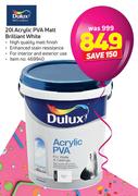 Dulux 20Ltr Acrylic PVA Matt Brilliant White