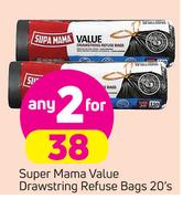 Super Mama Value Drawstring Refuse Bags-2 x 20's