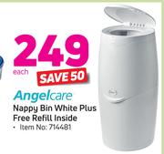 Angelcare Nappy Bin White Plus Free Refill Inside-Each