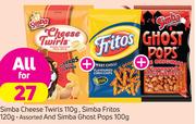 Simba Cheese Twirls-110g, Simba Fritos-120g & Simba Ghost Pops 100g-For All