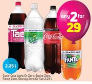 Coca Cola Light Or Zero, Sprite Zero, Fanta Zero, Stoney Zero Or Tab 2.25 Ltr-For Any 2