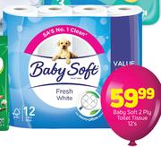 Baby Soft 2 Ply Toilet Tissue 12's