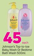 Johnson's Top-To-Toe Baby Wash Or Bedtime Bath Wash 500ml-Each