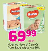 Huggies Natural Care Or Pure Baby Wipes 4X56's-Each