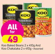 Koo Baked Beans 2x410G And Koo Chakalaka 2x410g-For All