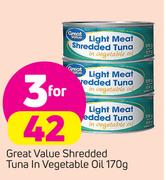 Great Vaule Shredded Tuna In Vegetable Oil-3x170g
