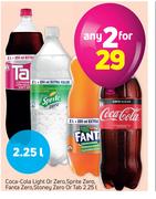 Coca Cola Light Or Zero, Sprite Zero, Fanta Zero, Stoney Zero Or Tab-2 x 2.25Ltr