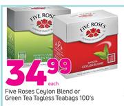 Five Roses Ceylon Blend Or Green Tea Tagless Teabags-100's Each