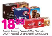 Bakers Romany Creams-200g, Choc Kits-200g Or Strawberry Whirls 200g-Each