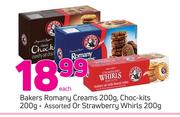 Bakers Romany Creams 200g, Choc Kits 200g Or Strawberry Whirls 200g-Each