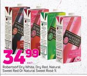 Robertson Dry White, Dry Red, Natural Sweet Red Or Natural Sweet Rose-1Ltr Each