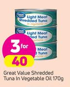 Great Value Shredded Tuna In Vegetable Oil-3 x 170g
