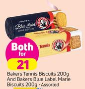 Bakers Tennis Biscuits-200g & Bakers Blue Label Marie Biscuits Assorted 200g-For Both 