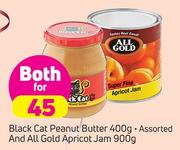 Black Cat Peanut Butter Assorted-400g & All Gold Apricot Jam-900g Both For