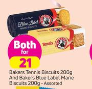 Bakers Tennis Biscuits 200g & Bakers Blue Label Marie Biscuits 200g-For Both