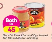 Black Cat Peanut Butter 400g And All Gold Apricot Jam-For Both