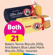 Bakers Tennis Biscuits-200g & Bakers Blue Label Marie Biscuits Assorted 200g-For Both 