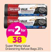 Super Mama Value Drawstring Refuse Bags-2x20's