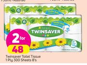 Twinsaver Toilet Tissue 1Ply 300 Sheets-2x8's