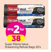 Super Mama Value Drawstring Refuse Bags-2 x 20s