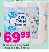 Great Value 2 Ply Toilet Tissue 350 Sheets-18s