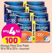 Always Maxi Duo Pads Assorted-4 x 16s/18s/20s