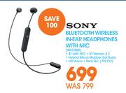 Sony Bluetooth Wireless In Ear Headphones With Mic WI-C300