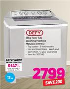 Defy 13Kg Twin Tub Washing Machine Metallic DTT165