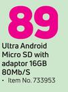 Sandisk Ultra Android Micro SD With Adaptor 16GB 80Mb/S