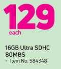 Sandisk 16GB Ultra SDHC 80Mbs-Each