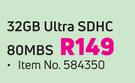 Sandisk 32GB Ultra SDHC 80Mbs-Each