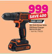 Black & Decker 18V Drill Driver With 200 Amp Charger BDCDC18-QW