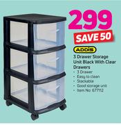 Addis 3 Drawer Storage Unit Black With Clear Drawers